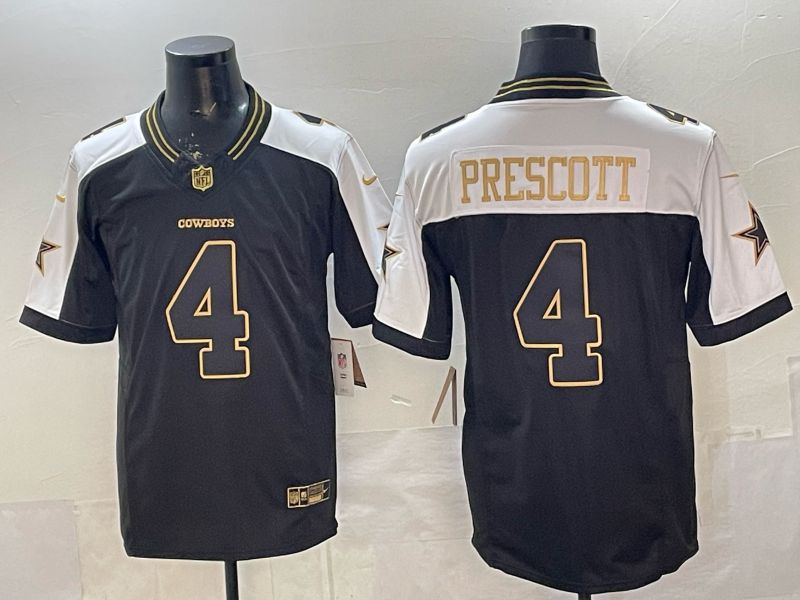 Men 2026 Dallas Cowboys #4 Prescott Black Gold 6th generations Nike Limited NFL Jersey style 01